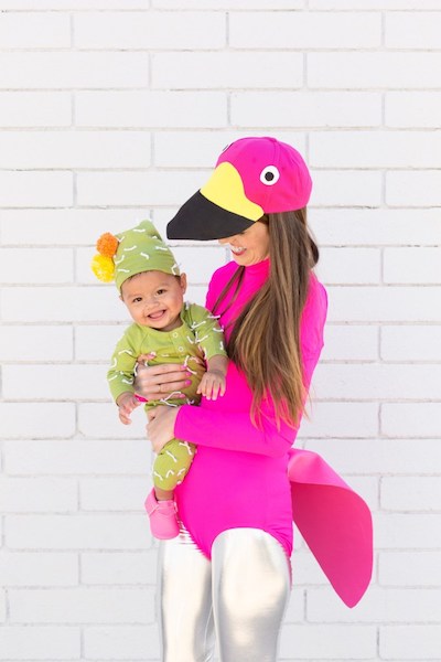 flamingo and cactus DIY baby and mom halloween costume