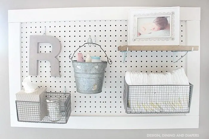small nursery ideas - DIY pegboard station