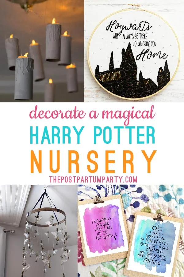 collage of Harry Potter ideas for a Harry Potter nursery