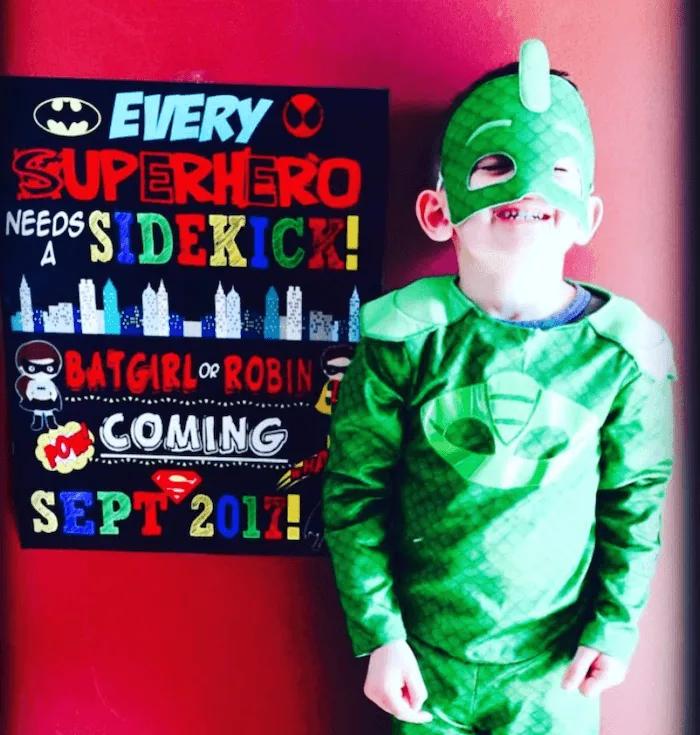 superhero halloween pregnancy announcement for second baby