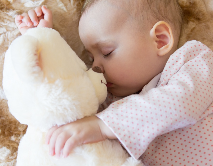 cute baby sleeping with teddy