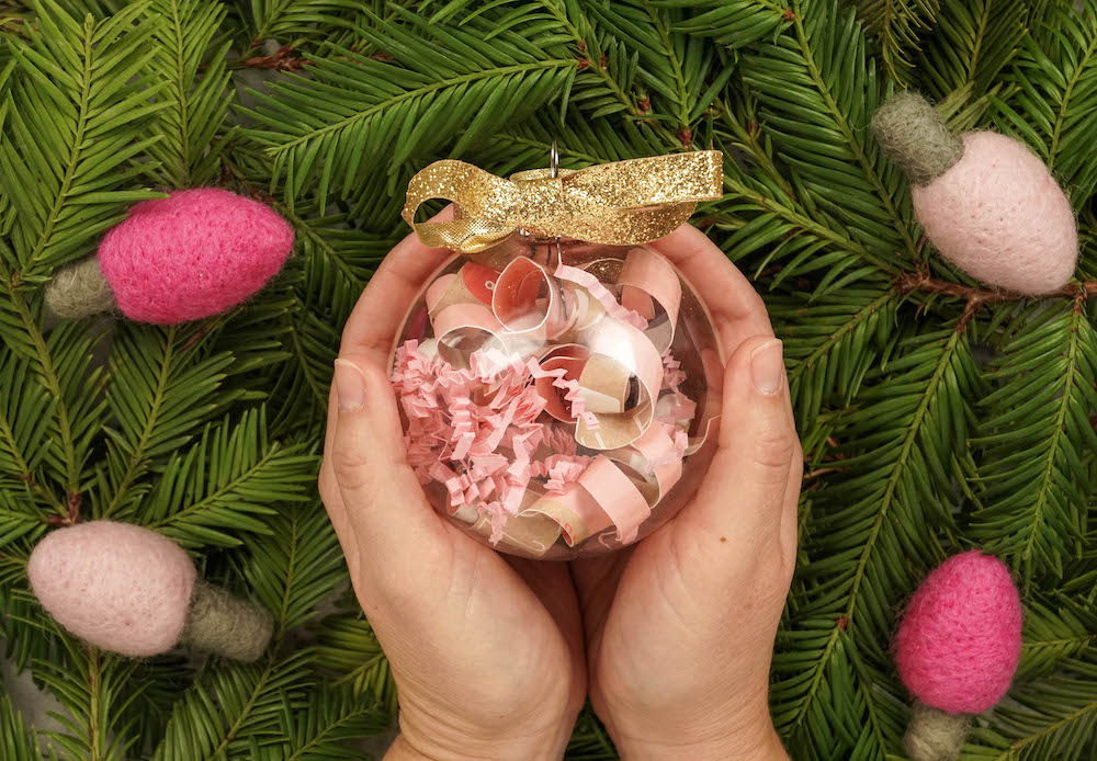DIY Photo ornament using baby's birth announcement