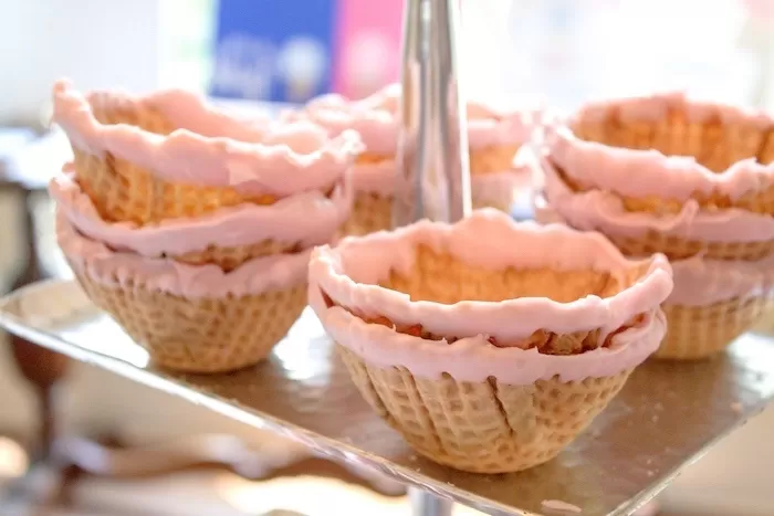 ice cream bowls dipped with pink