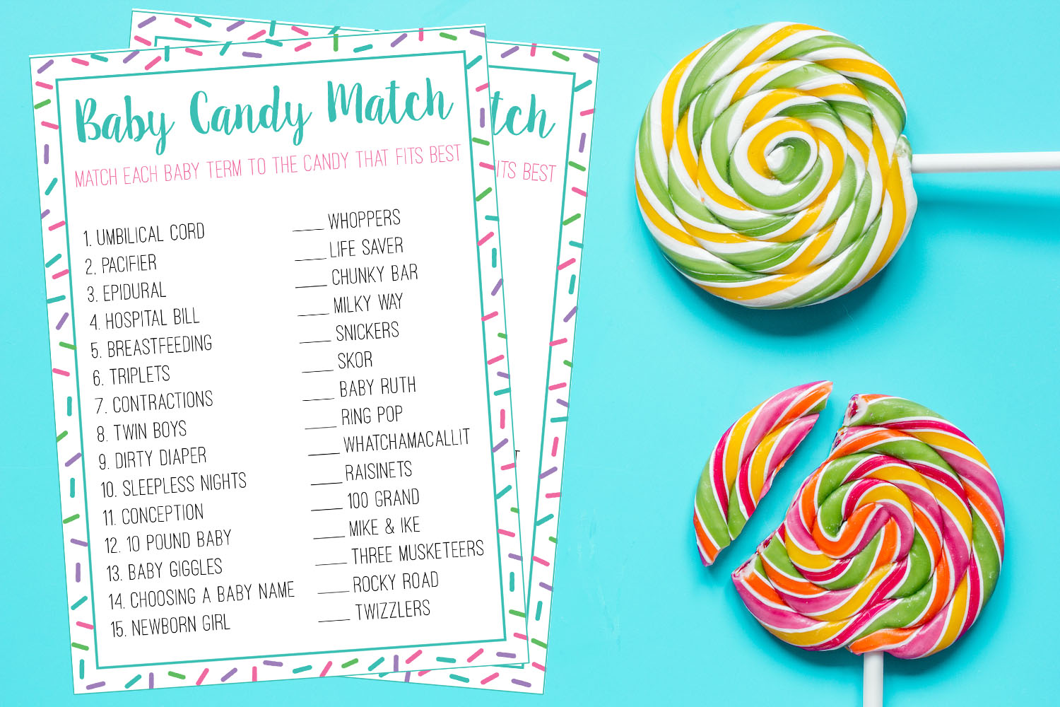 Free Candy Match Baby Shower Game and Answer Key