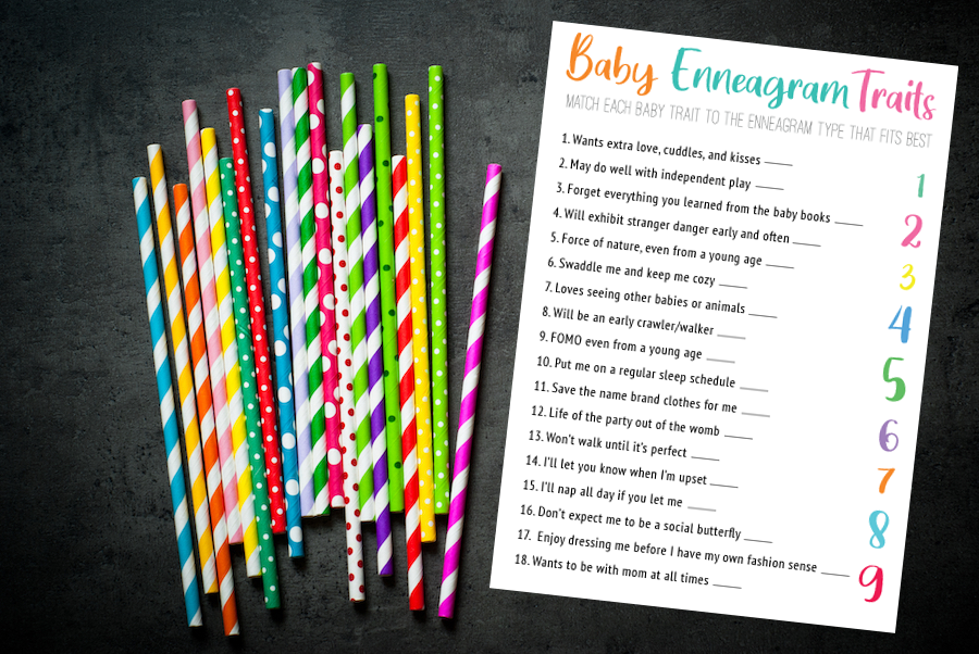 Grab this free printable to play this baby traits Enneagram Game at your baby shower! Match the different baby qualities to the correct Enneagram Type and win!