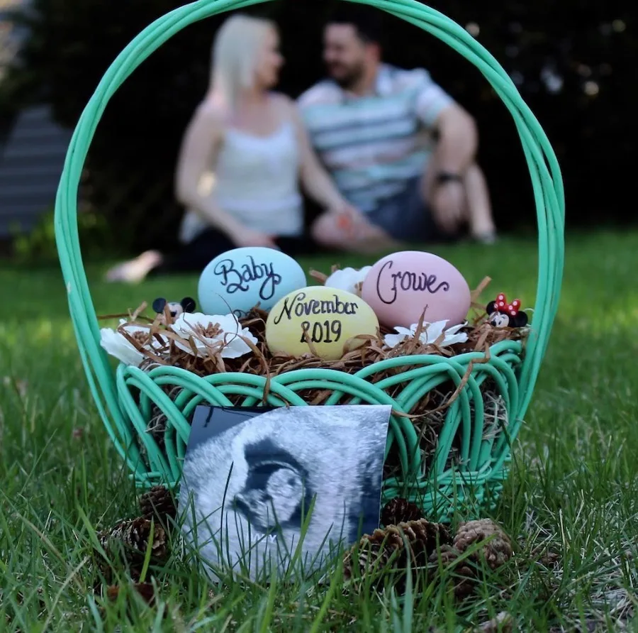 Easter basket pregnancy announcement