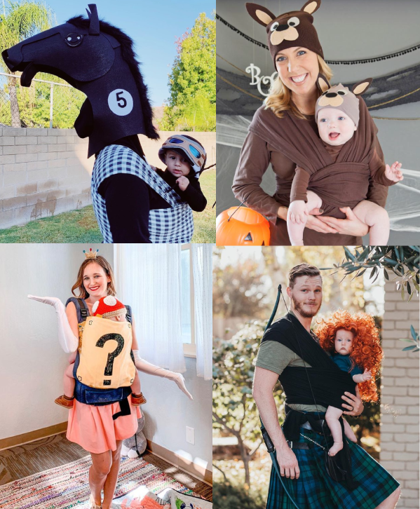 collage of babywearing Halloween costumes