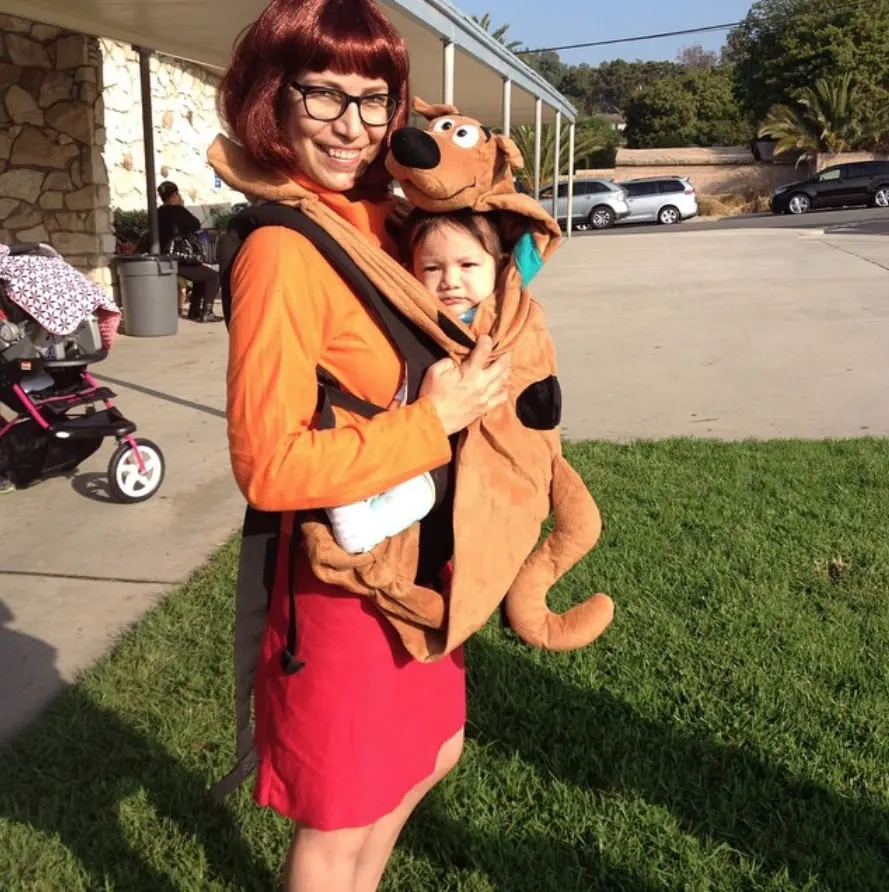 Velma and Scooby Doo babywearing Halloween costume