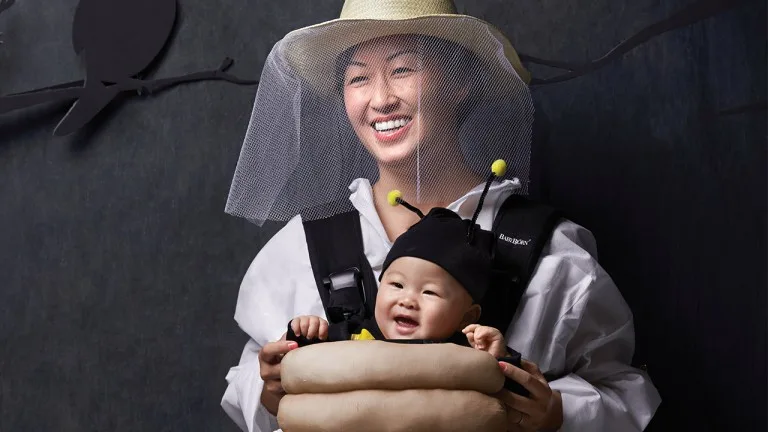 Bee and beekeeper baby carrier costume