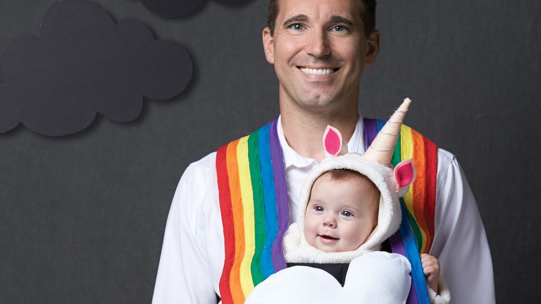 rainbow and unicorn babywearing Halloween costume