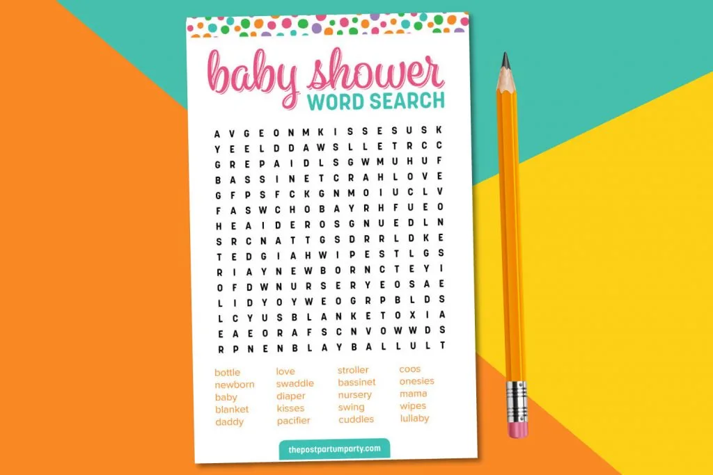 baby shower word search with pencil