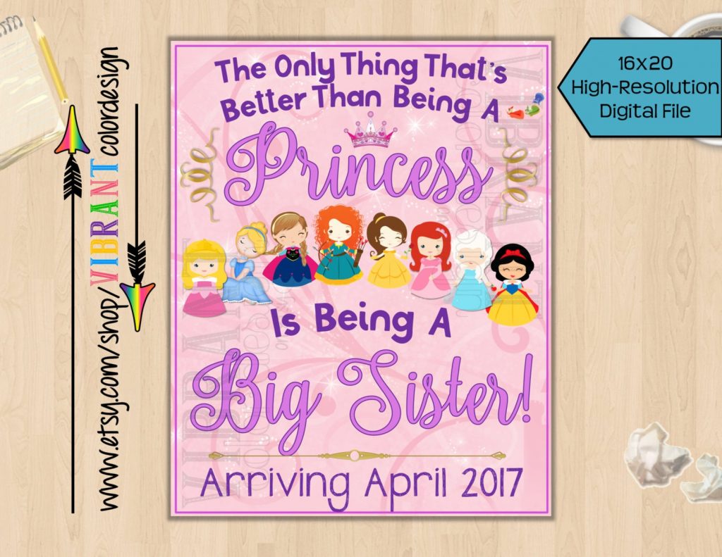 Disney pregnancy announcement - printable princess Disney sign to announce big sister