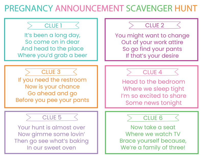 Printable Free Baby Announcement Scavenger Hunt Riddles