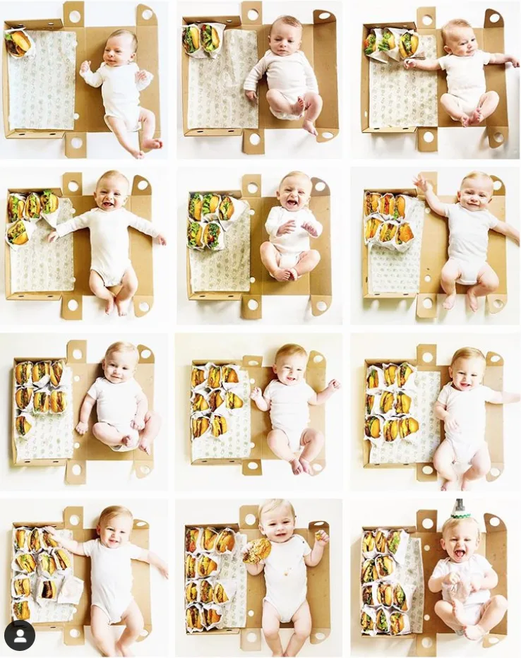 Monthly baby picture ideas with Shake Shack hamburgers