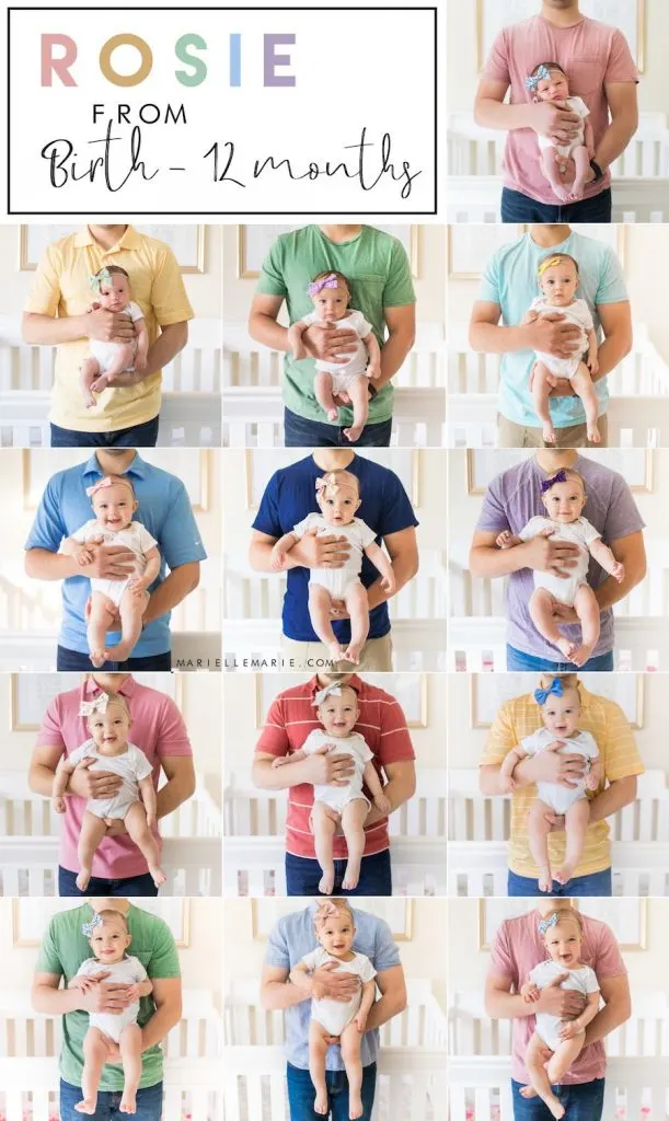 Monthly baby picture ideas with dad holding baby in his arms