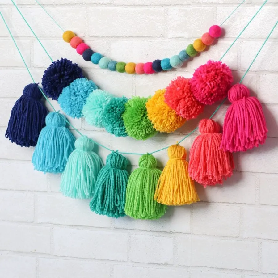 rainbow yarn tassel garland