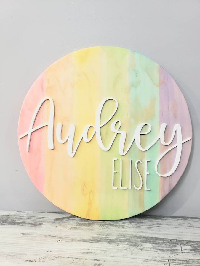wooden rainbow name sign