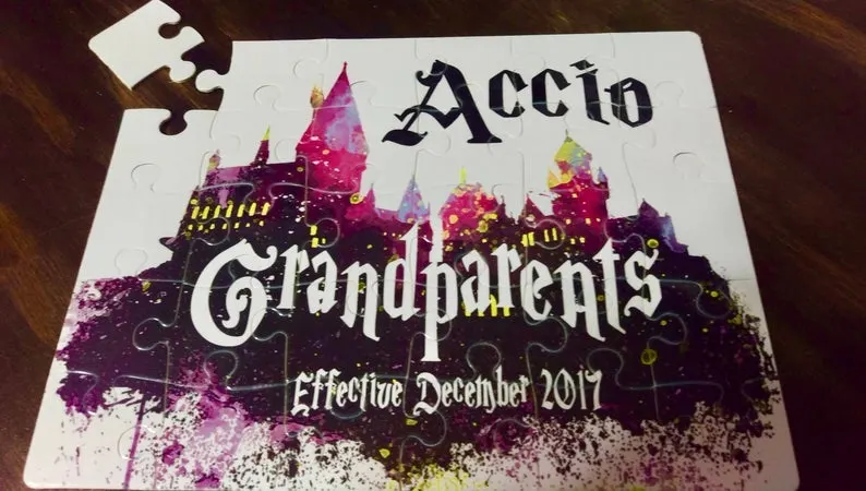 Accio Grandparents Harry Potter puzzle to announce a new baby