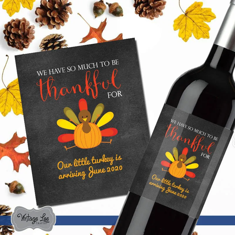 Thanksgiving pregnancy announcement wine label