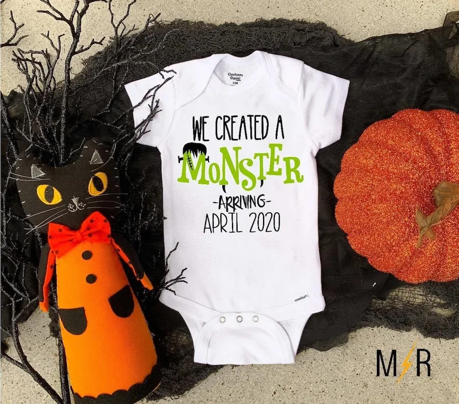 monster baby onesie to announce pregnancy on Halloween