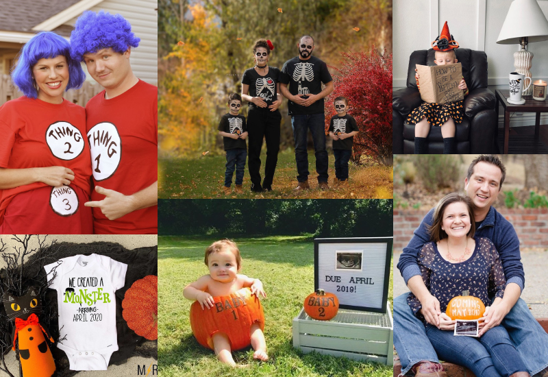 Halloween pregnancy announcement photo collage