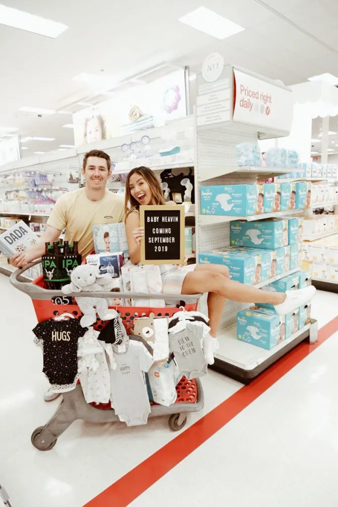 couple announcing pregnancy at Target