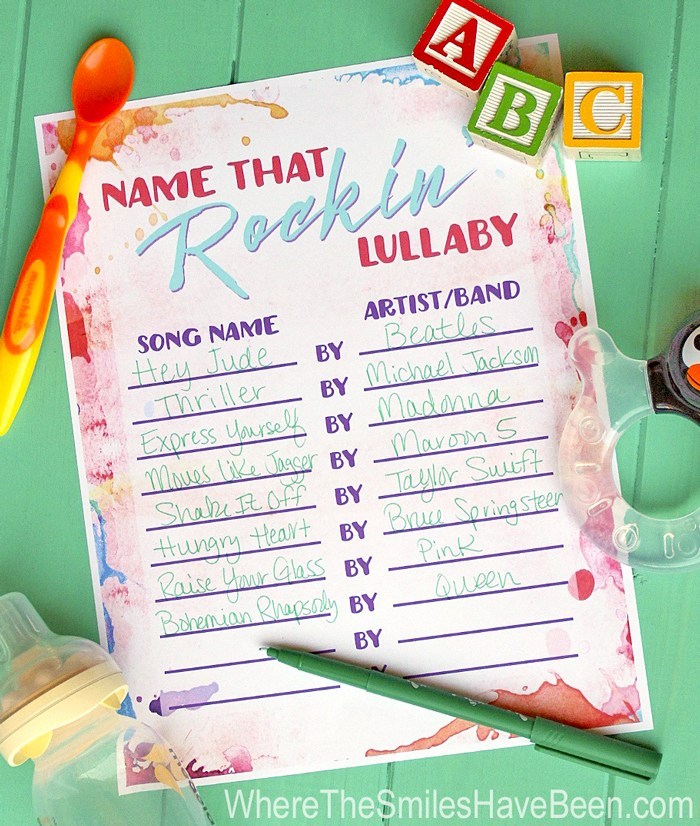 printable baby shower game name that lullaby