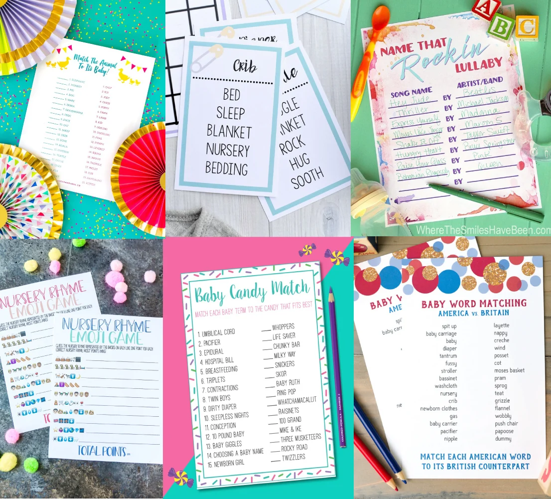 printable baby shower games collage