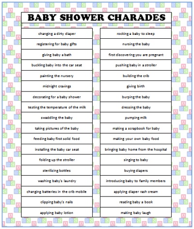 printable baby shower game baby charades