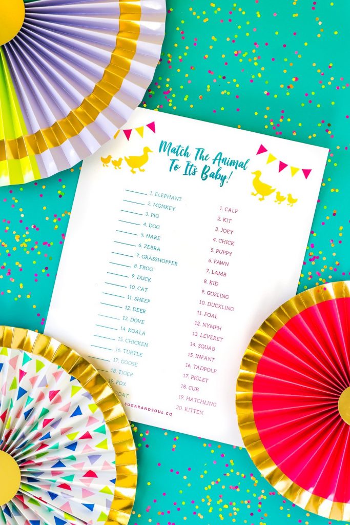 match the animal printable baby shower game