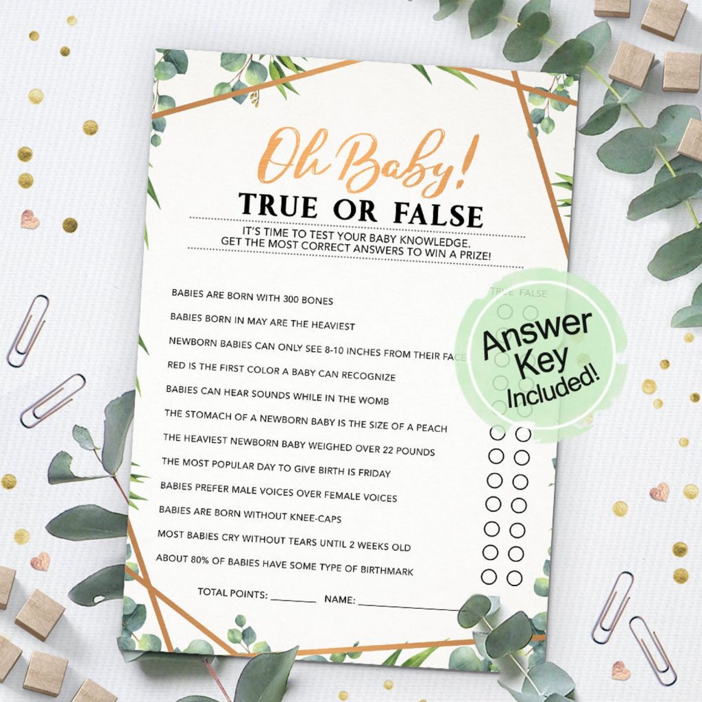 printable baby shower game - true or false