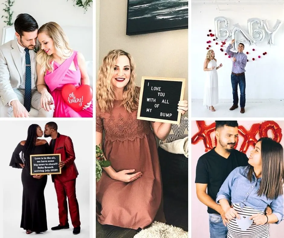 Valentines day pregnancy announcement collage