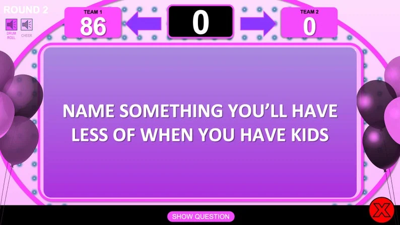 virtual baby shower game - Family Feud style