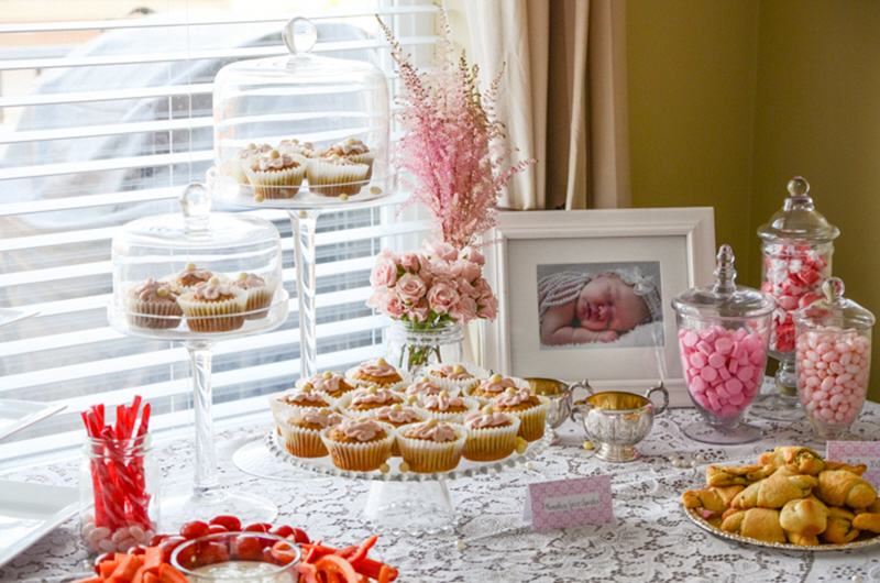 baby girl shower dessert table