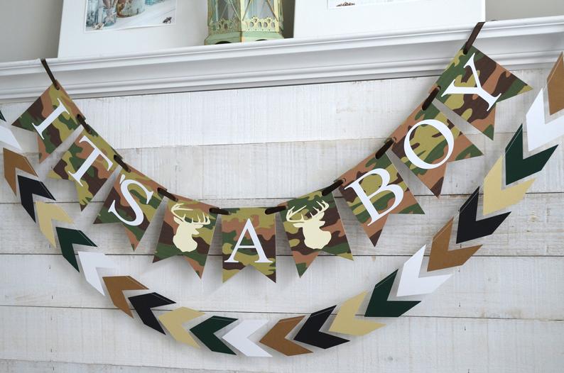 Camouflage baby shower decor