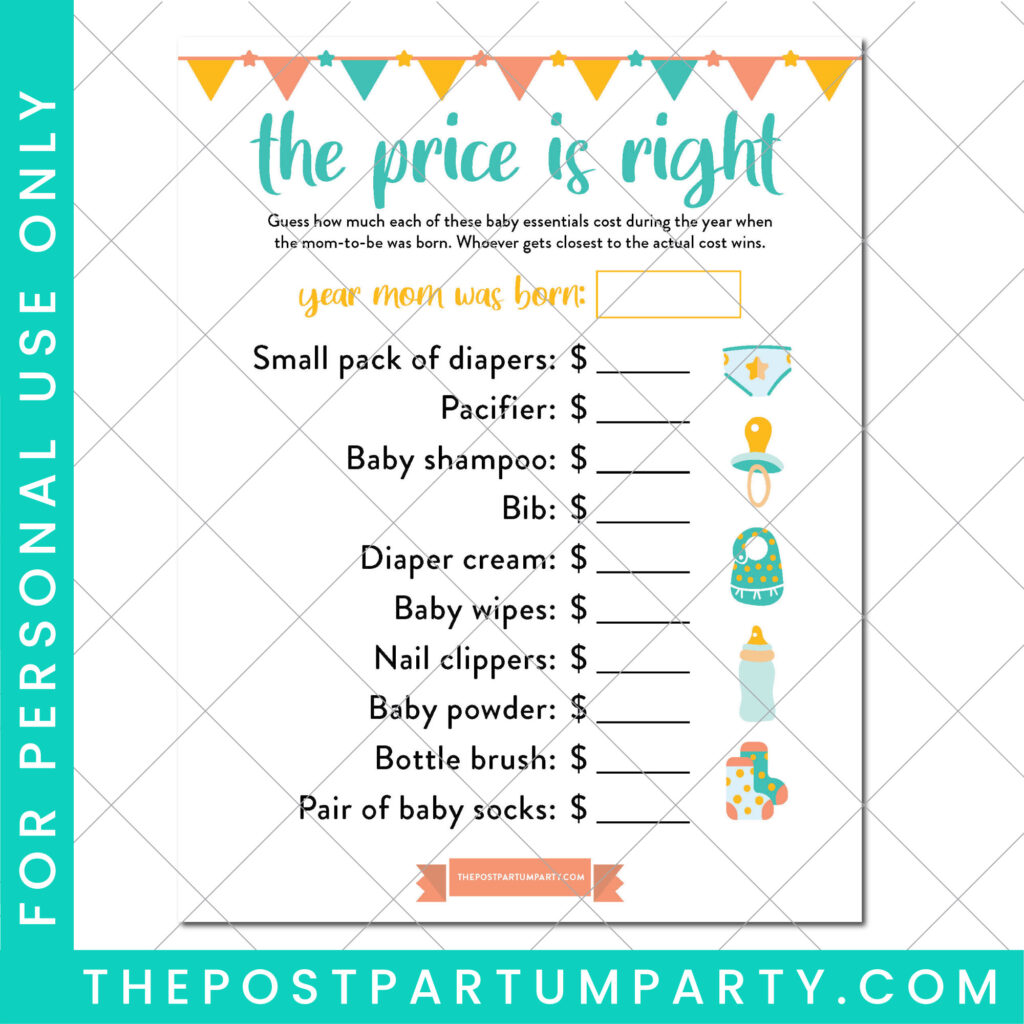 Printable Price is Right Baby Shower Game The Postpartum Party