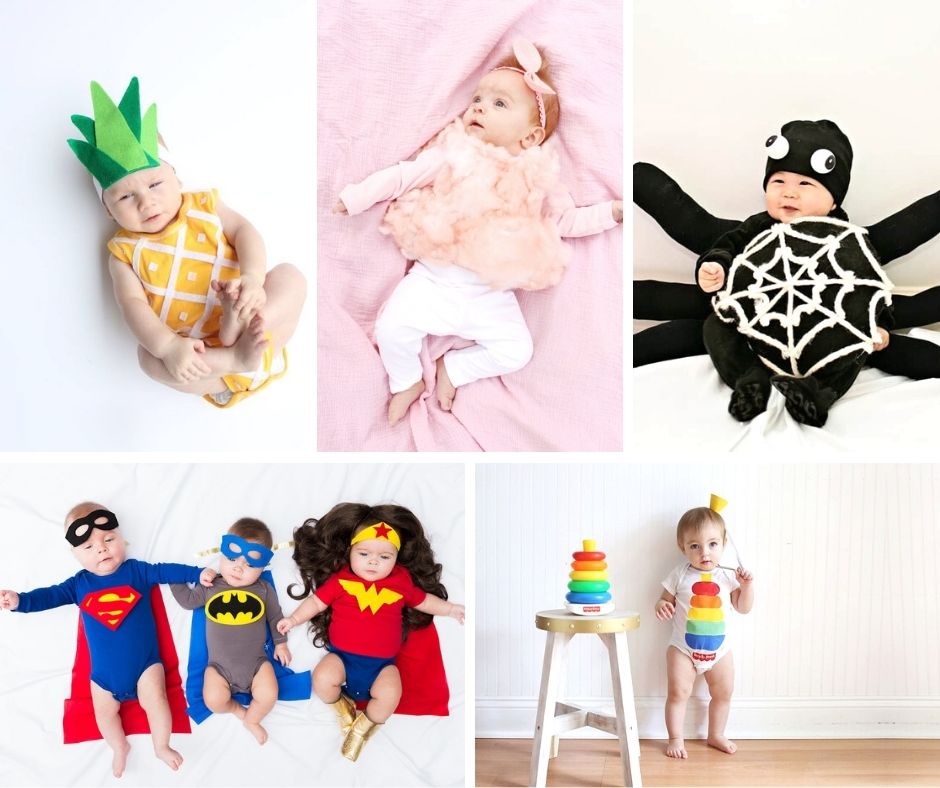 collage of DIY baby Halloween costumes