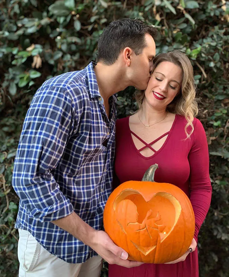 pumpkin announcing new baby with pumpkin
