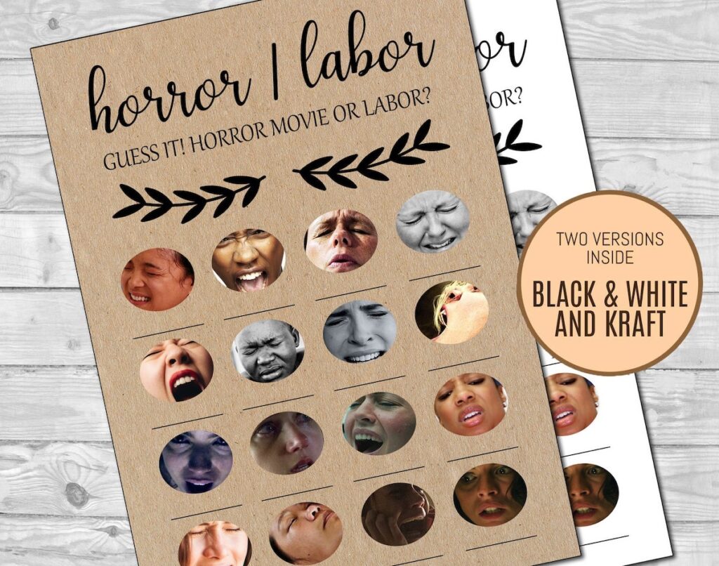 horror or labor coed baby shower game