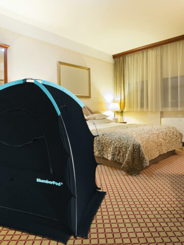 image of slumberpod in a hotel room