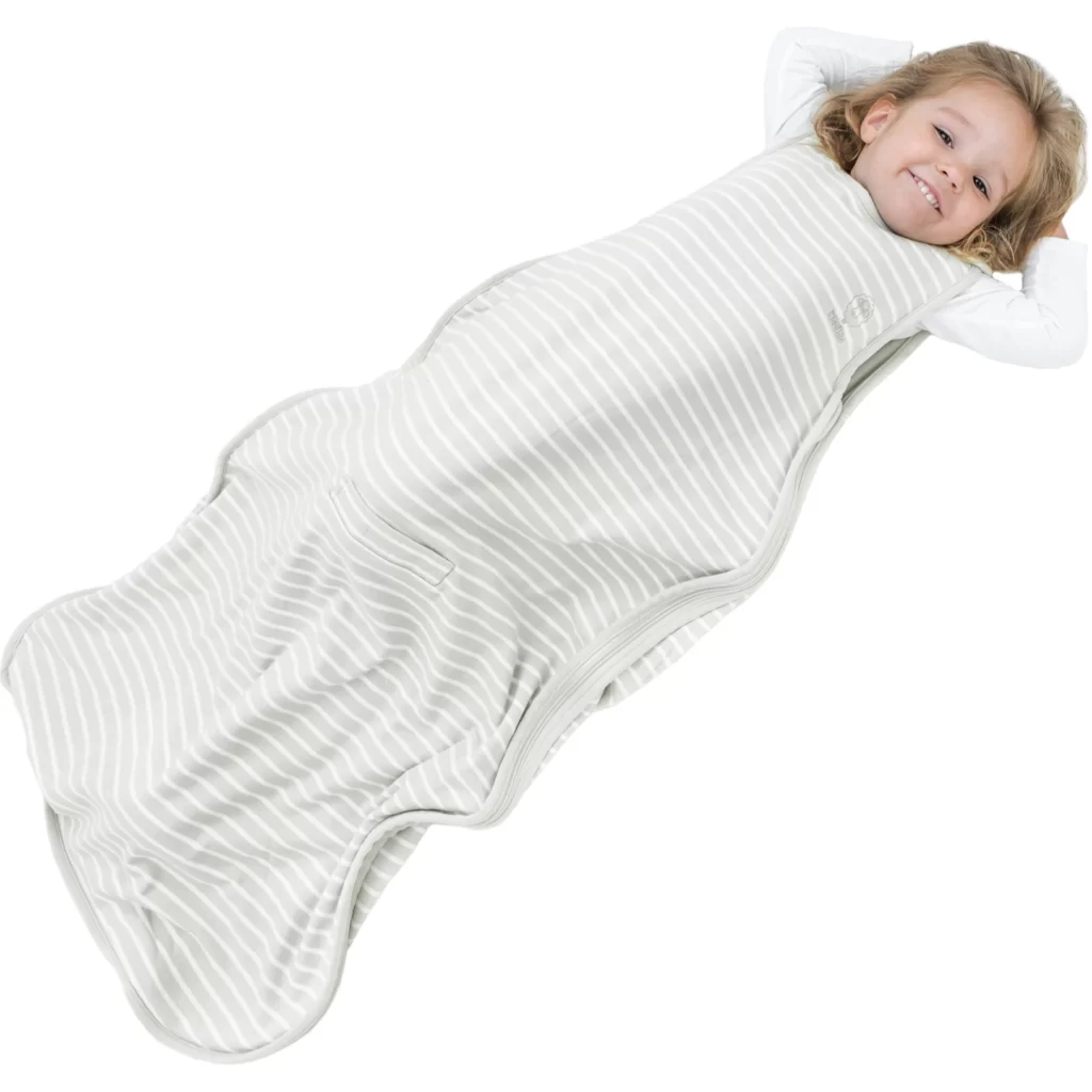 toddler girl in Woolino toddler sleep sack