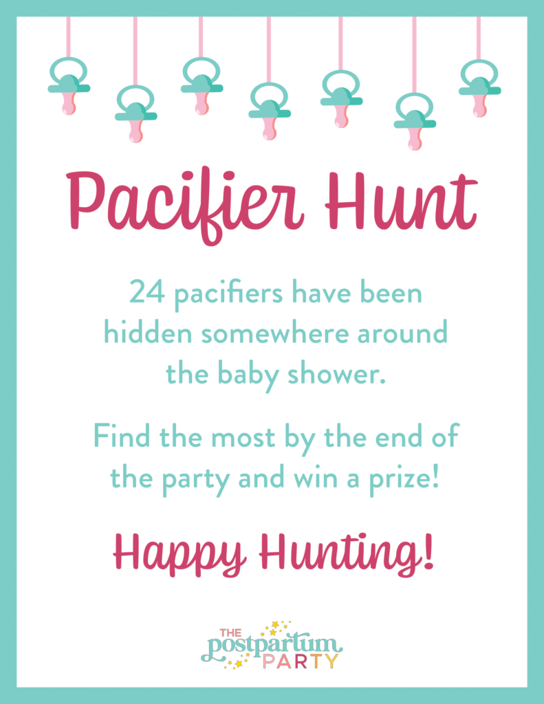 Pacifier hunt baby shower game