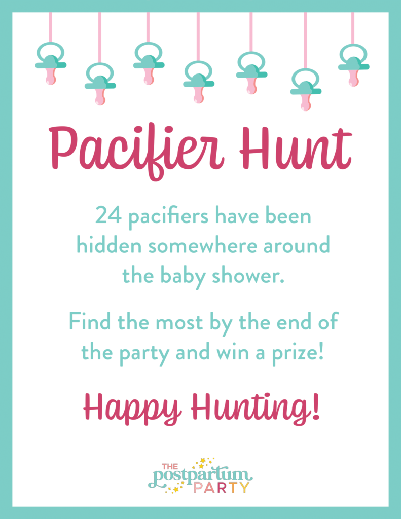 Pacifier Hunt Baby Shower Game (Free) - The Postpartum Party