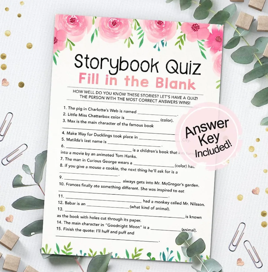 storybook quiz baby shower game