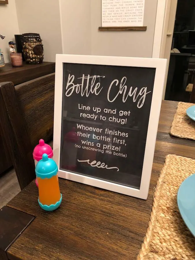 bottle chug baby shower game for men