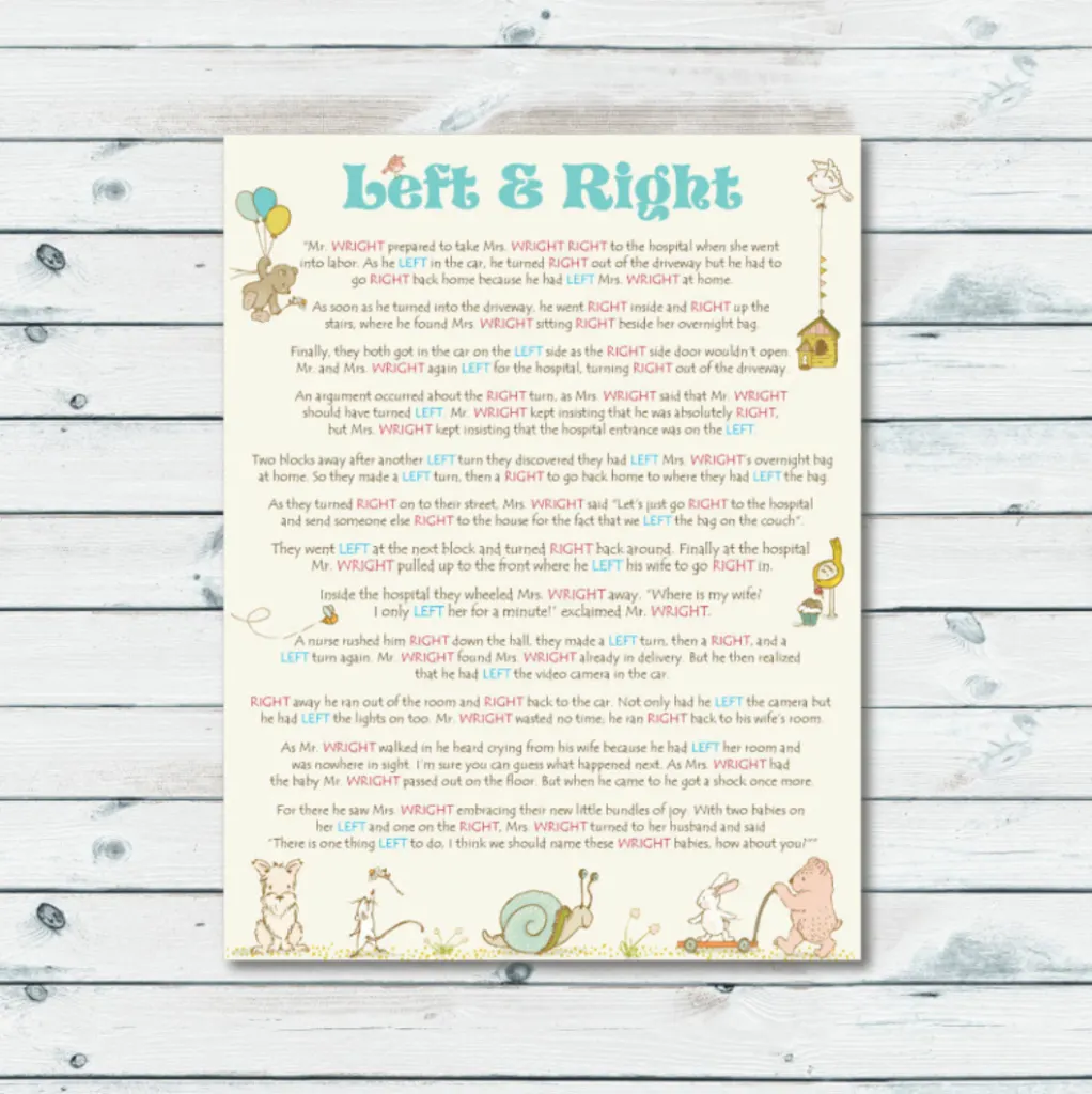 left and right baby shower game