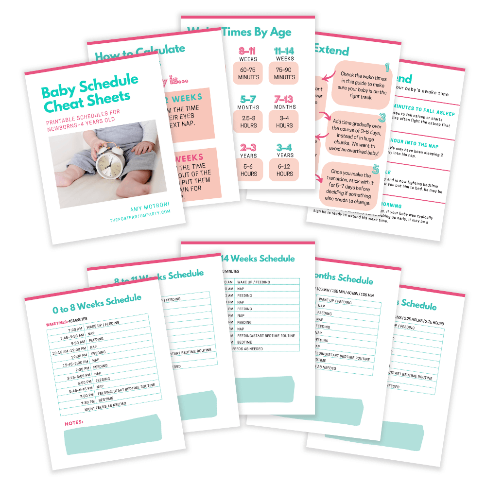 interior pages of baby schedule cheat sheets