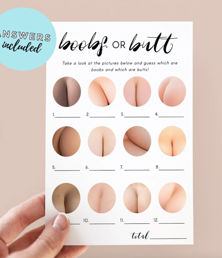 boobs or butt baby shower game for guys