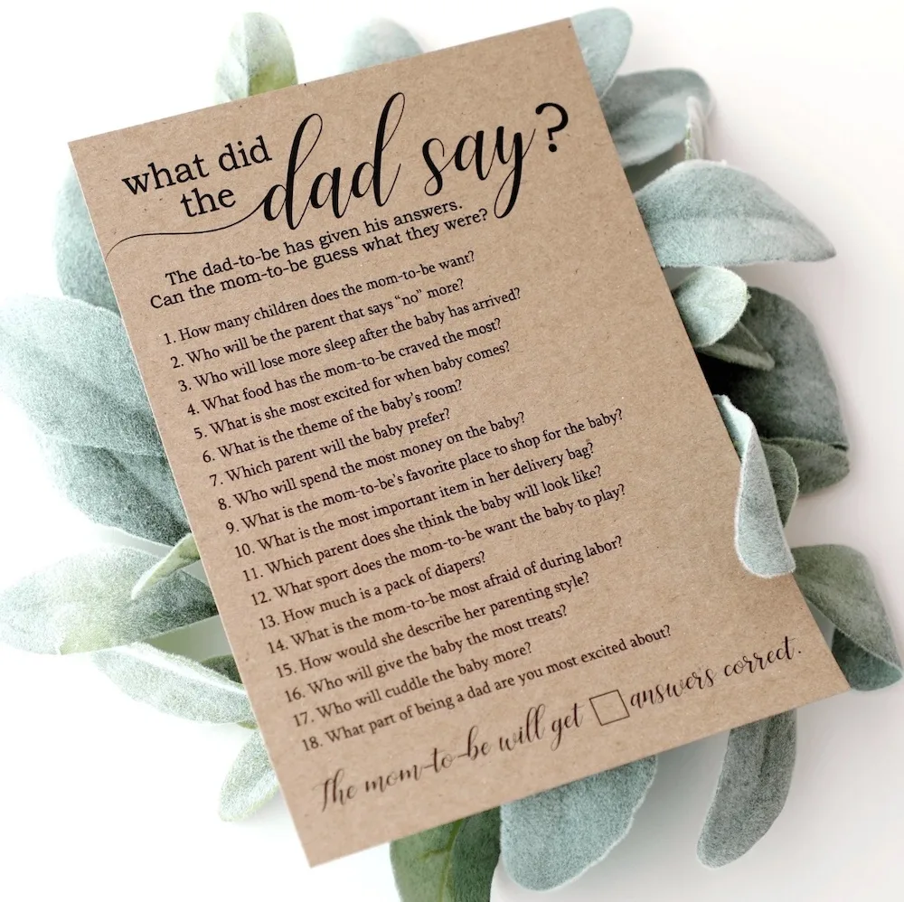 What did the Dad Say - printable baby shower game