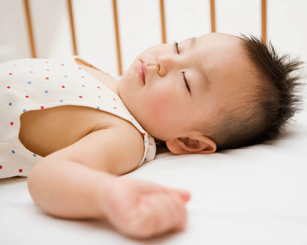 image of baby sleep on back in crib at nap time